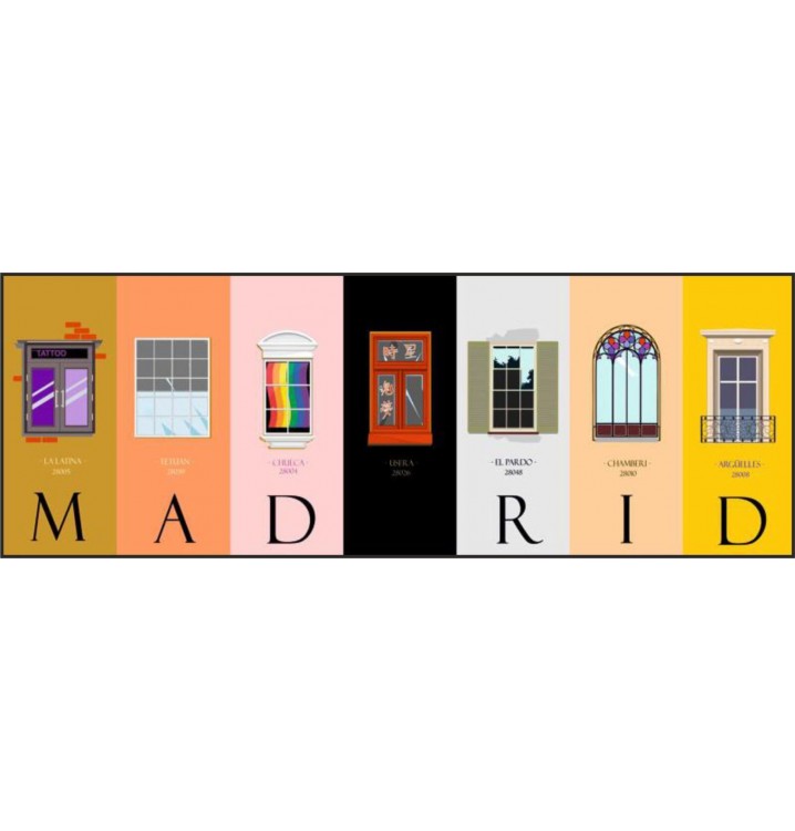 Cuadro lienzo horizontal enmarcado Barrios de Madrid Mosaico 140x50