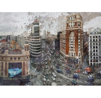 Cuadro lienzo Gran Vía Madrid efecto antiguo 110x80