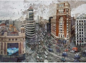 Cuadro lienzo Gran Vía Madrid efecto antiguo 110x80