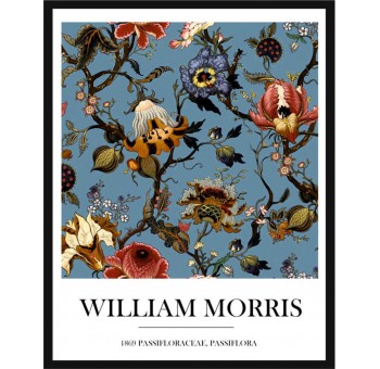 Cuadro lámina enmarcado William Morris Passiflora Fondo Azul 50x40