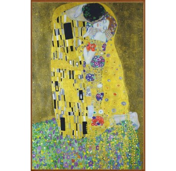 Cuadro lienzo enmarcado nogal claro El Beso, Gustav Klimt 90x60