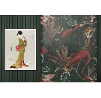 Cuadro lienzo enmarcado blanco Arte Japonés, Geisha 90x60