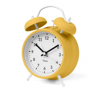 Reloj despertador amarillo y blanco movimiento continuo