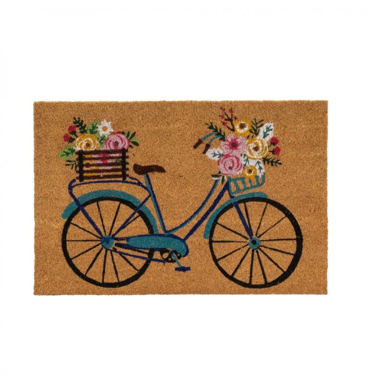Felpudo rectangular multicolor Bicicleta flores