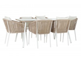Conjunto mesa y sillas 7 piezas exterior blanco 163x95x6