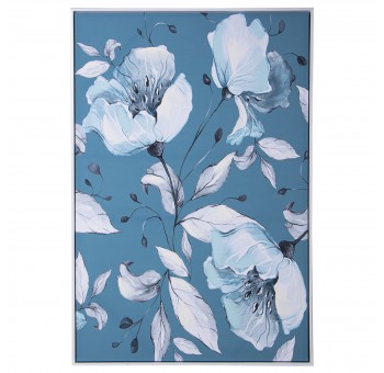 Cuadro Scaly lienzo impreso flores fondo azul marco blanco