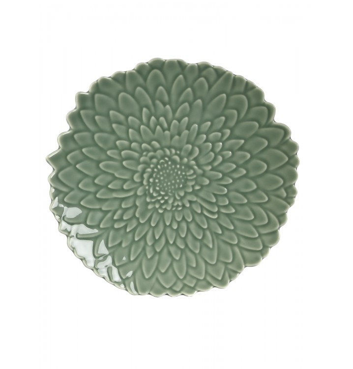 Plato porcelana hojas colores verde claro o verde oscuro