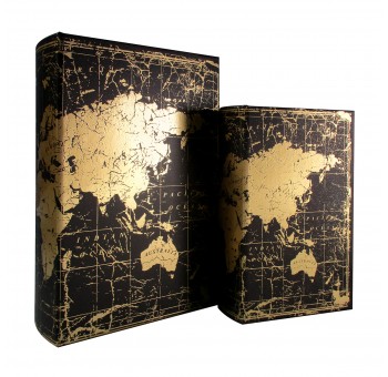 Caja libro decoración Mapa Mundo dorado