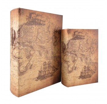 Caja libro decoración Mapa Mundo marrón
