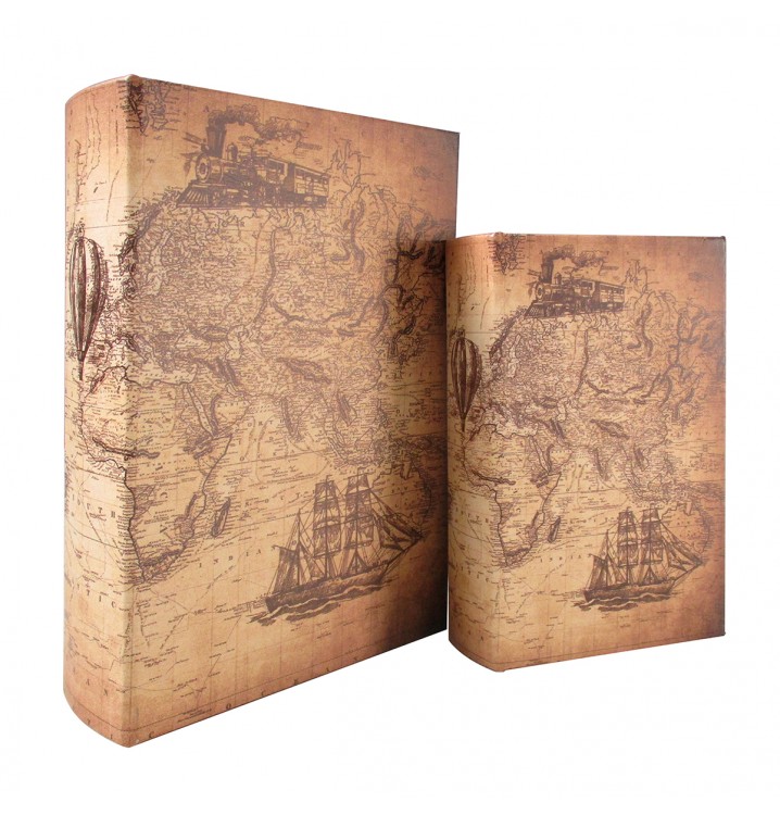 Caja libro decoración Mapa Mundo marrón