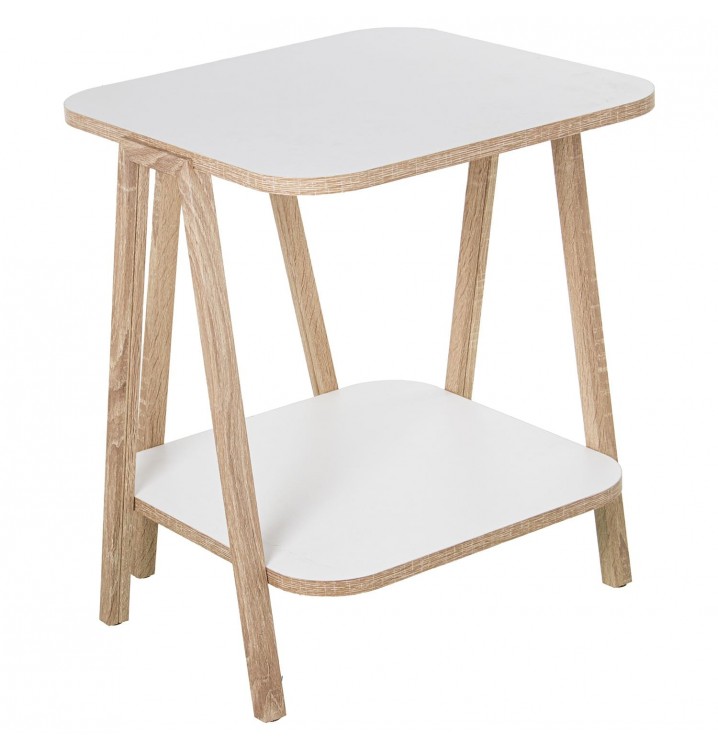 Mesa auxiliar Baldie madera blanca patas madera color roble