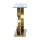 Consola Zeka cristal templado base acero oro mate detalle forma letra c