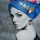 Cuadro lienzo mujer con turbante azul 84x4x122