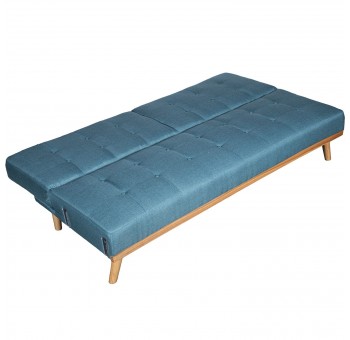 Sofá cama Senay 3 plazas poliéster azul verdoso patas madera caucho