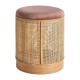 Puf redondo Kararin madera y ratán rosa 37x37x43