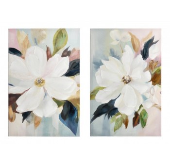 Set 2 cuadros Pelargo madera y lienzo flores 60X90 unidad