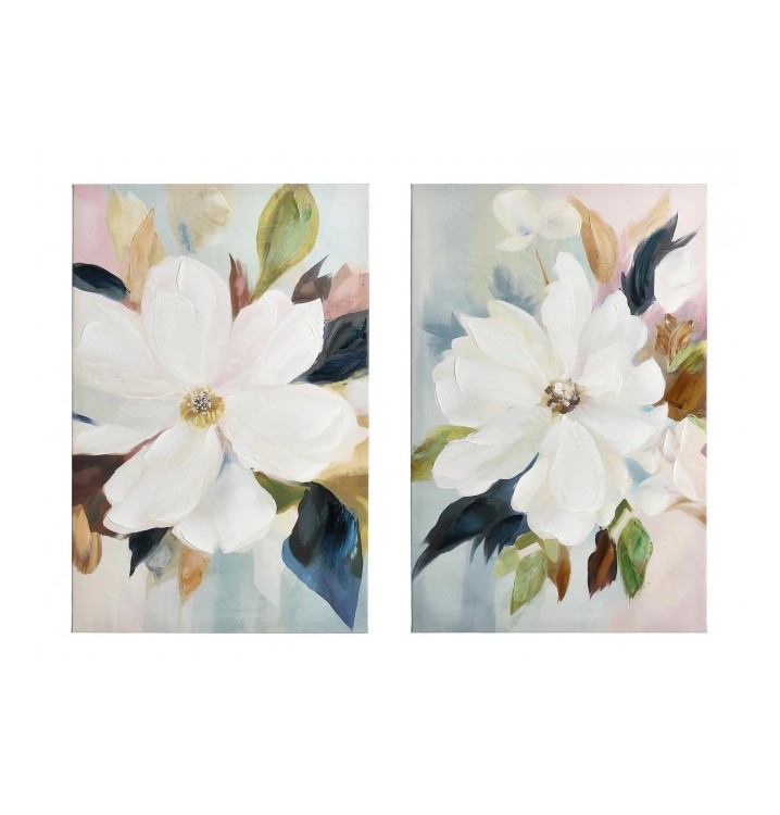 Set 2 cuadros Pelargo madera y lienzo flores 60X90 unidad