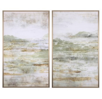 Set 2 cuadros abstractos Ocean Lienzo y madera pino 55X90 cada uno
