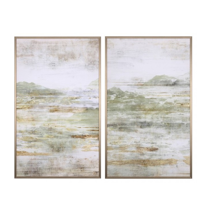 Set 2 cuadros abstractos Ocean Lienzo y madera pino 55X90 cada uno