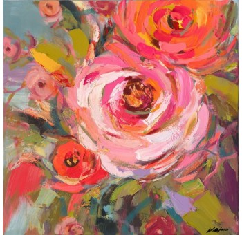 Cuadro impresionista Tuske lienzo flores 100X100