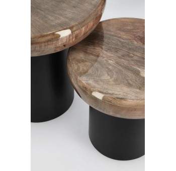 Set 2 mesas auxiliares redondas bajas Szep acero y madera de mango
