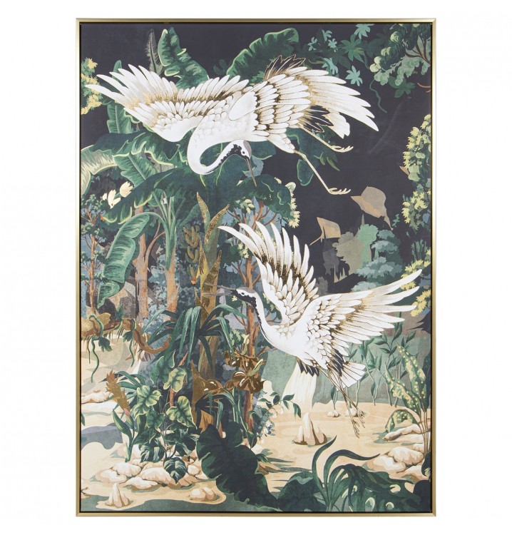 Cuadro Sagasty lienzo marco madera dorada pájaros