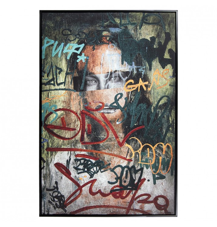 Cuadro Sagasty lienzo marco madera negro rostro grafiti