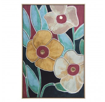 Cuadro Sagasty lienzo marco madera natural 3 flores grandes