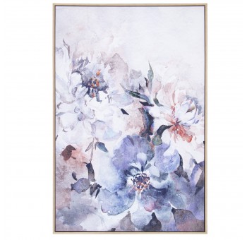 Cuadro Sagasty lienzo marco madera natural flores azules