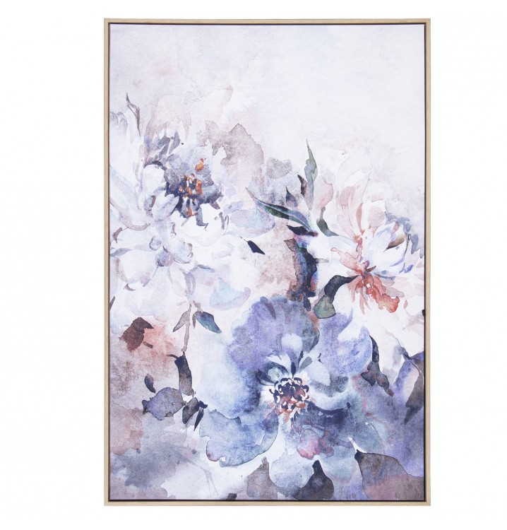 Cuadro Sagasty lienzo marco madera natural flores azules