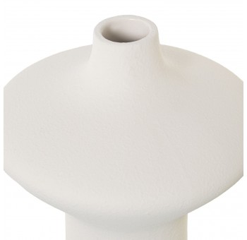 Jarrón Kornel abstracto cerámica blanco crudo mate forma tubo boca estrecha