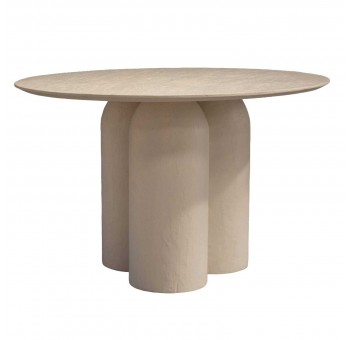 Mesa de comedor redonda Jimuk madera blanco roto 120x120x76