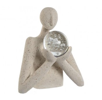 Figura decoración Persona abstracta beige bola cristal 28X20,5X32