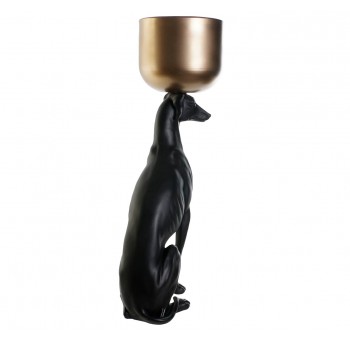 Figura Perro Galgo negro maceta dorada 34X23,5X70,5