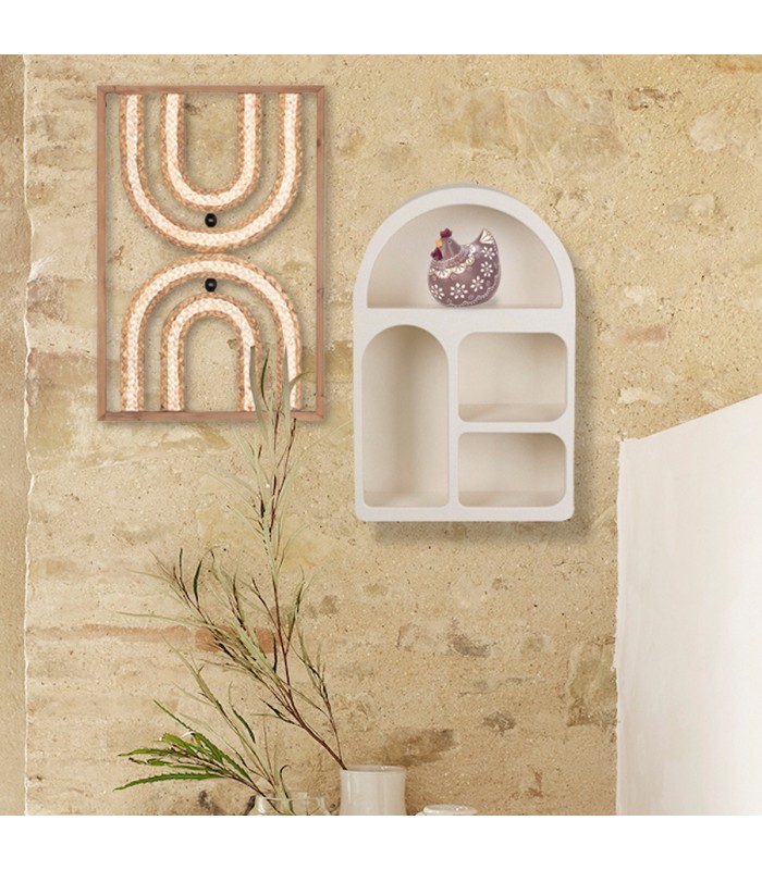 Estantería pared Ibiza madera blanco 4 estantes parte superior ovalada