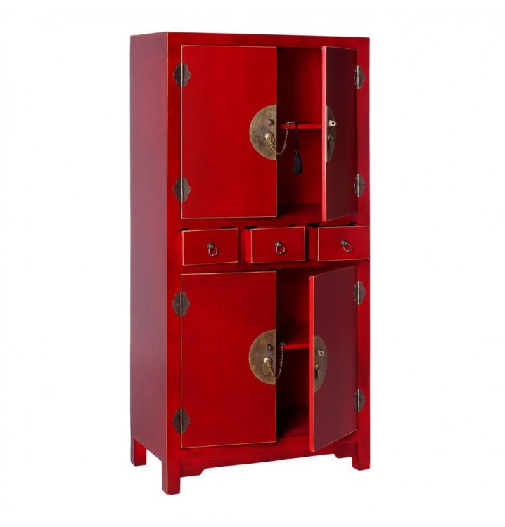 Mueble auxiliar Japo rojo 4 puertas 3 cajones madera colores del mundo