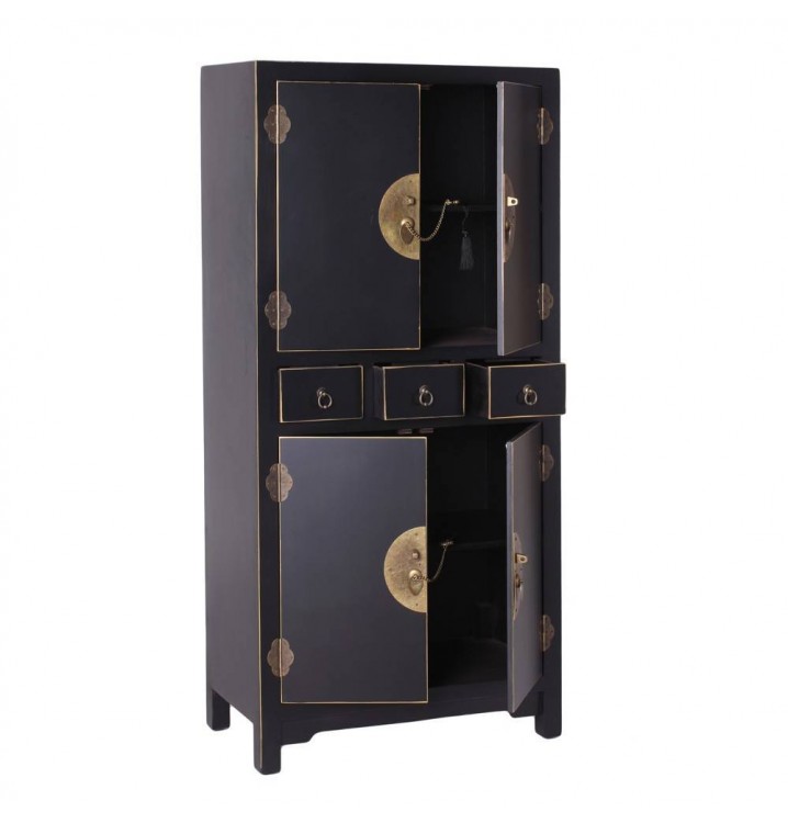 Mueble Japo negro 4 puertas 3 cajones madera colores del mundo