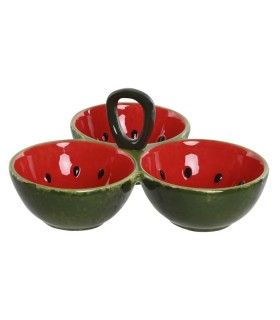 Bol triple con asa Sandía cerámica rojo 23x22x10.5