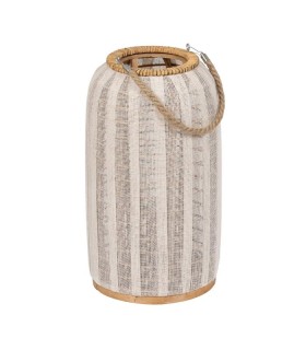 Portavelas farol 25x25x45 bambú y yute claro