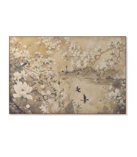 Cuadro lienzo Flores cerezo 120x3x80 lino natural