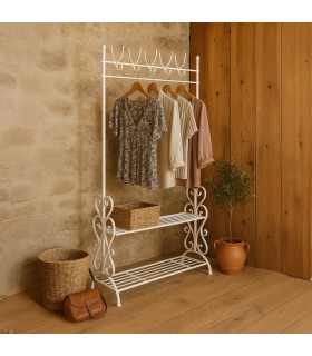 Perchero forja 101x38x182 envejecido blanco