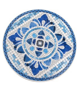Mesa redonda mosaico 61x61x70 blanca y azul