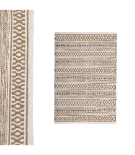 Alfombra algodón 60x90 beige y blanca detalles negros