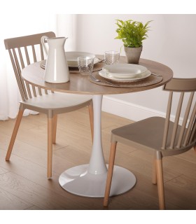 MESA BLANCA Y MADERA  MEERA 100 CM