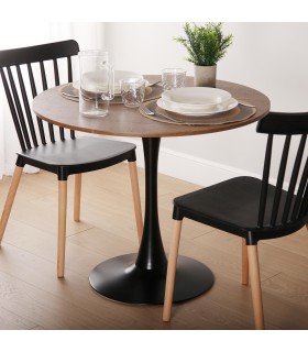 MESA NEGRA Y MADERA  MEERA 100 CM