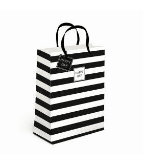 Bolsa regalo papel L 33x10x45 rayas blanco y negro