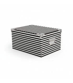 Caja con asas metálicas rayas blanca y negra
