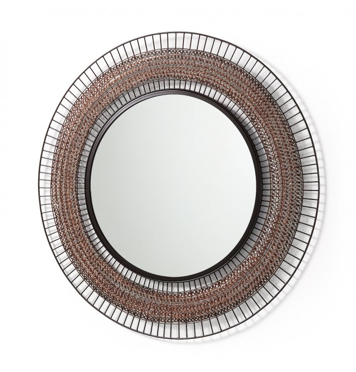 Espejo redondo F90 varillas de metal cobre envejecido negro casual