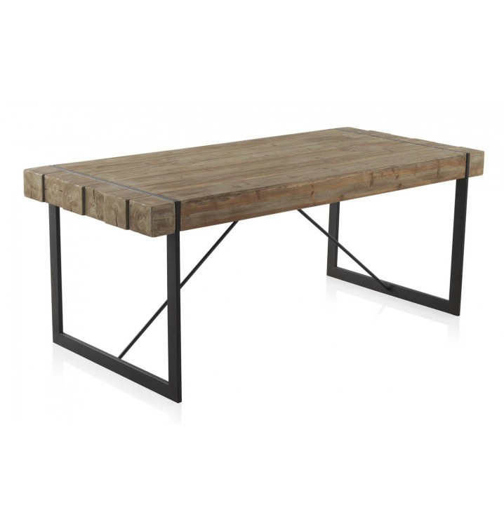 Mesa comedor madera Plank abeto y metal 200x90