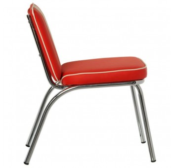 Set 4 sillas Joseph metal cromado acolchado PU rojo blanco años 50